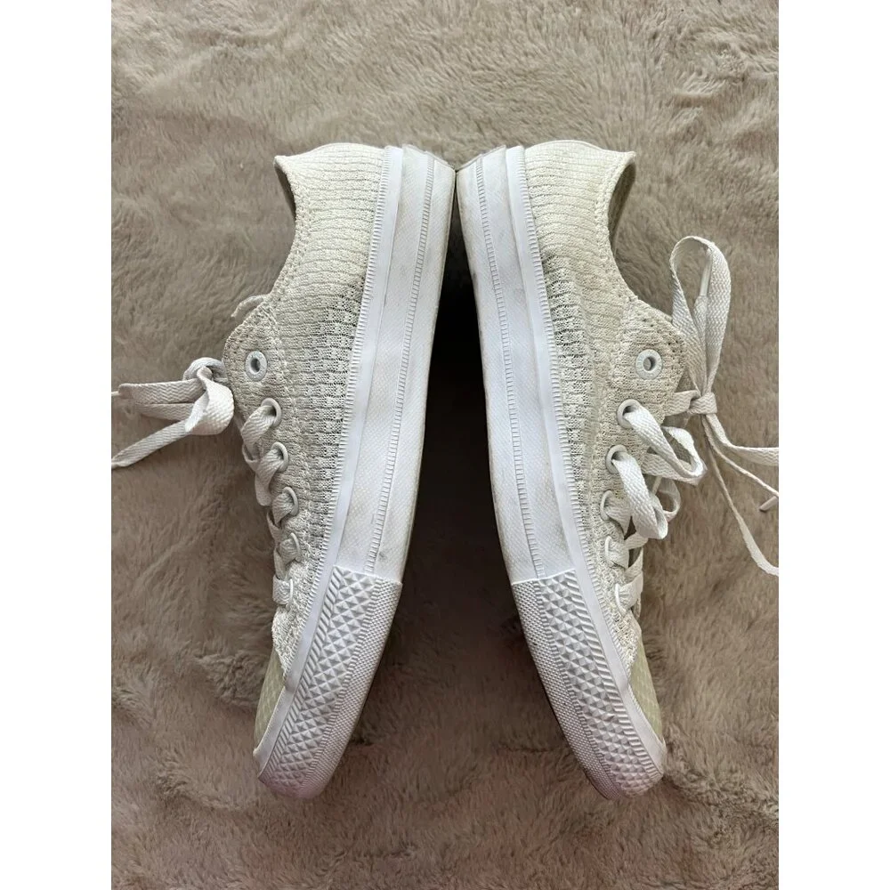 Converse All Star Womens Sneakers Size 6.5 Beige Textured Knit Low Top Shoes Wit